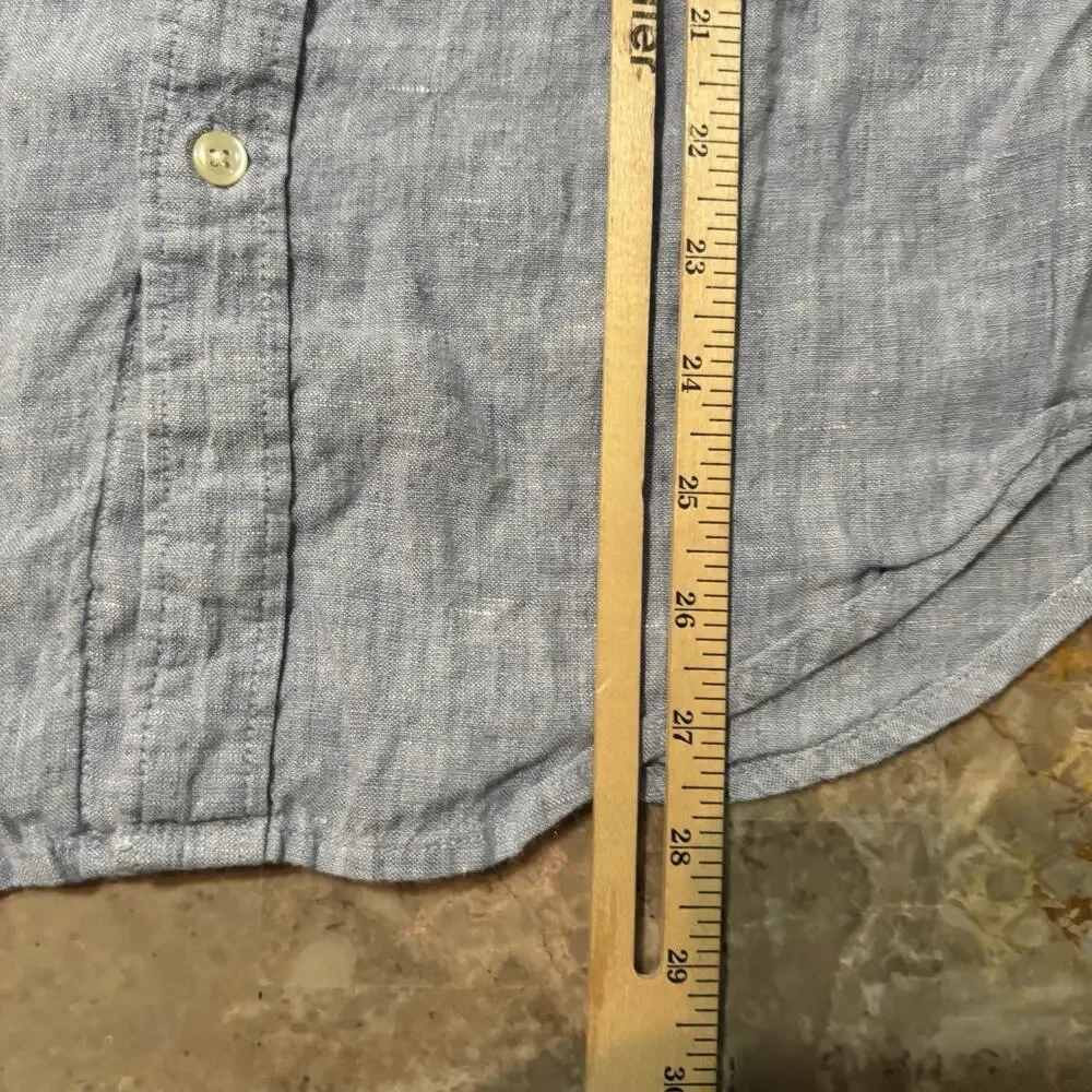 J Crew Shirt Mens Small Classic Blue Linen Blend Long Sleeve Button Beach AL174